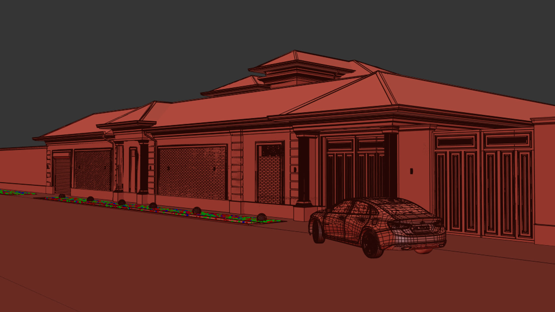 Two-story villa Facade design 3D model_22