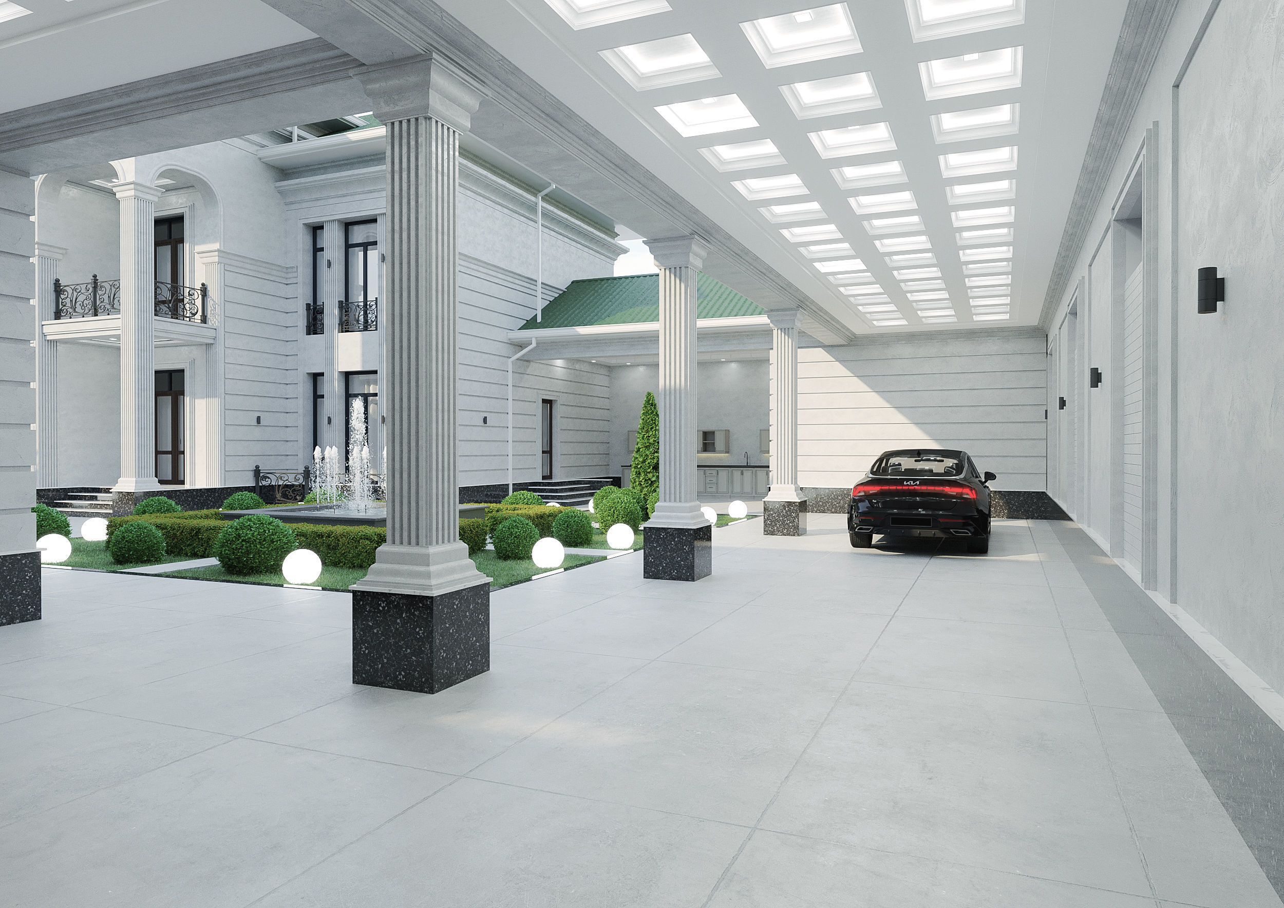 Two-story villa Facade design 3D model_8