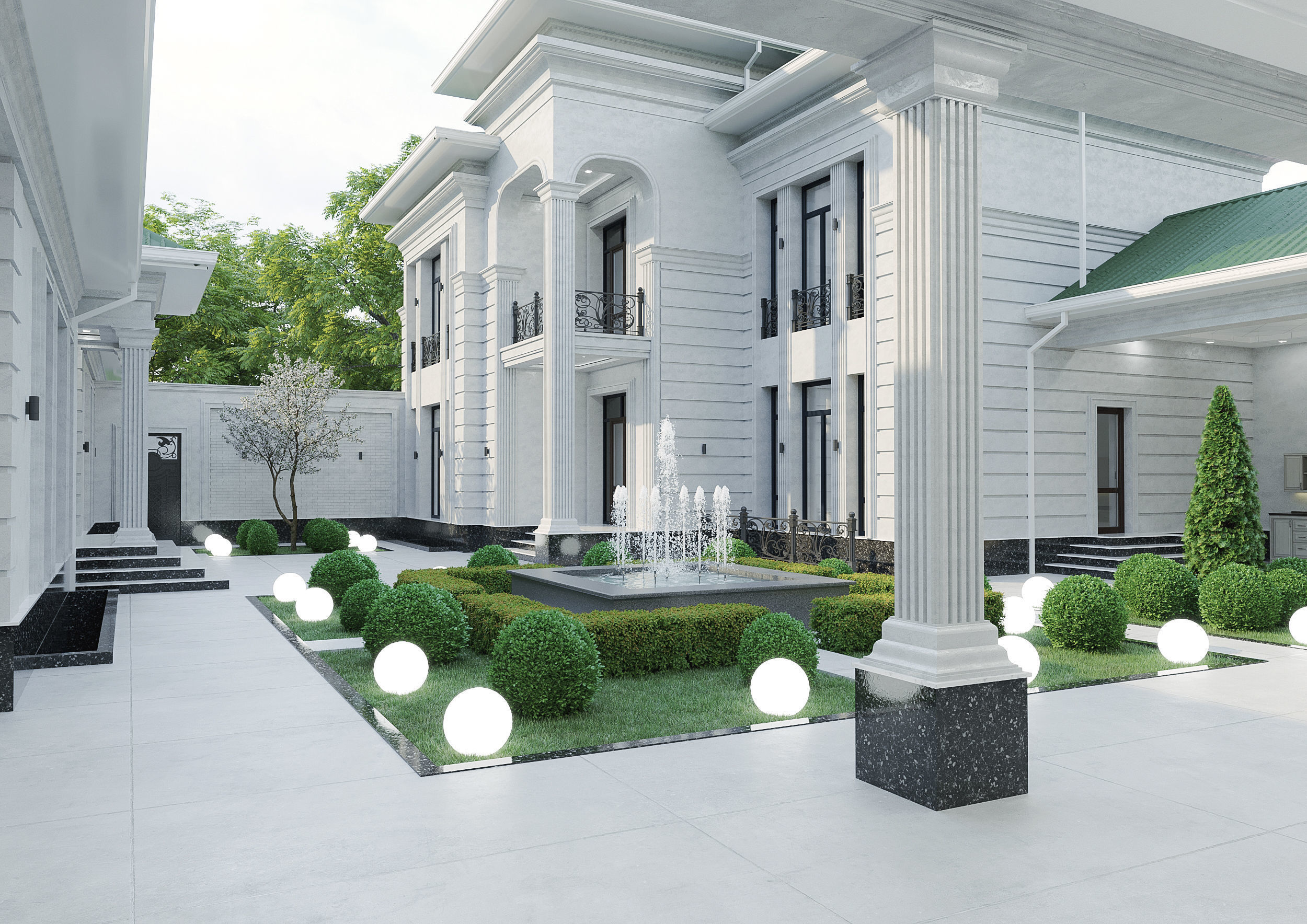 Two-story villa Facade design 3D model_10