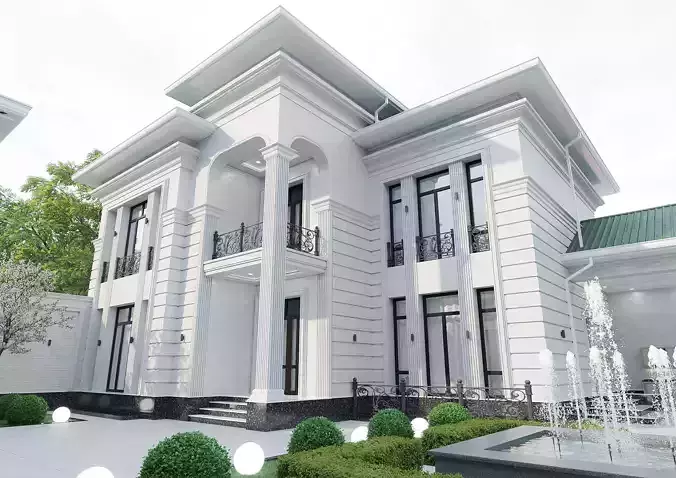 Two-story villa Facade design 3D model