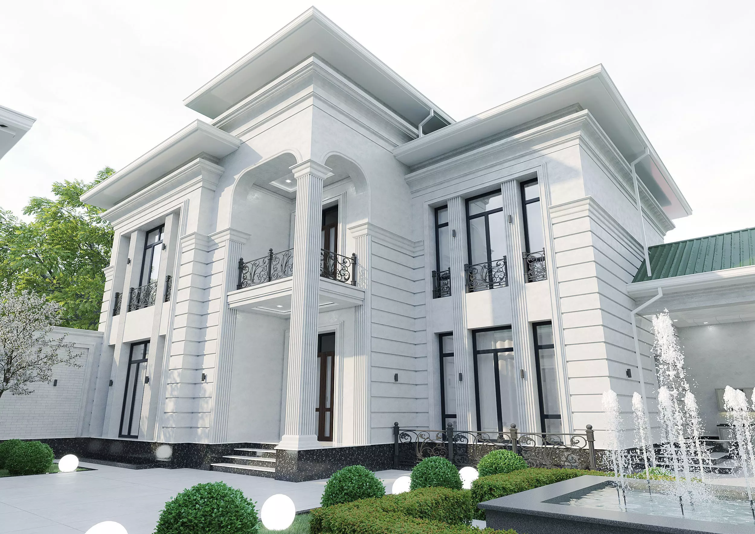 Two-story villa Facade design 3D model_0