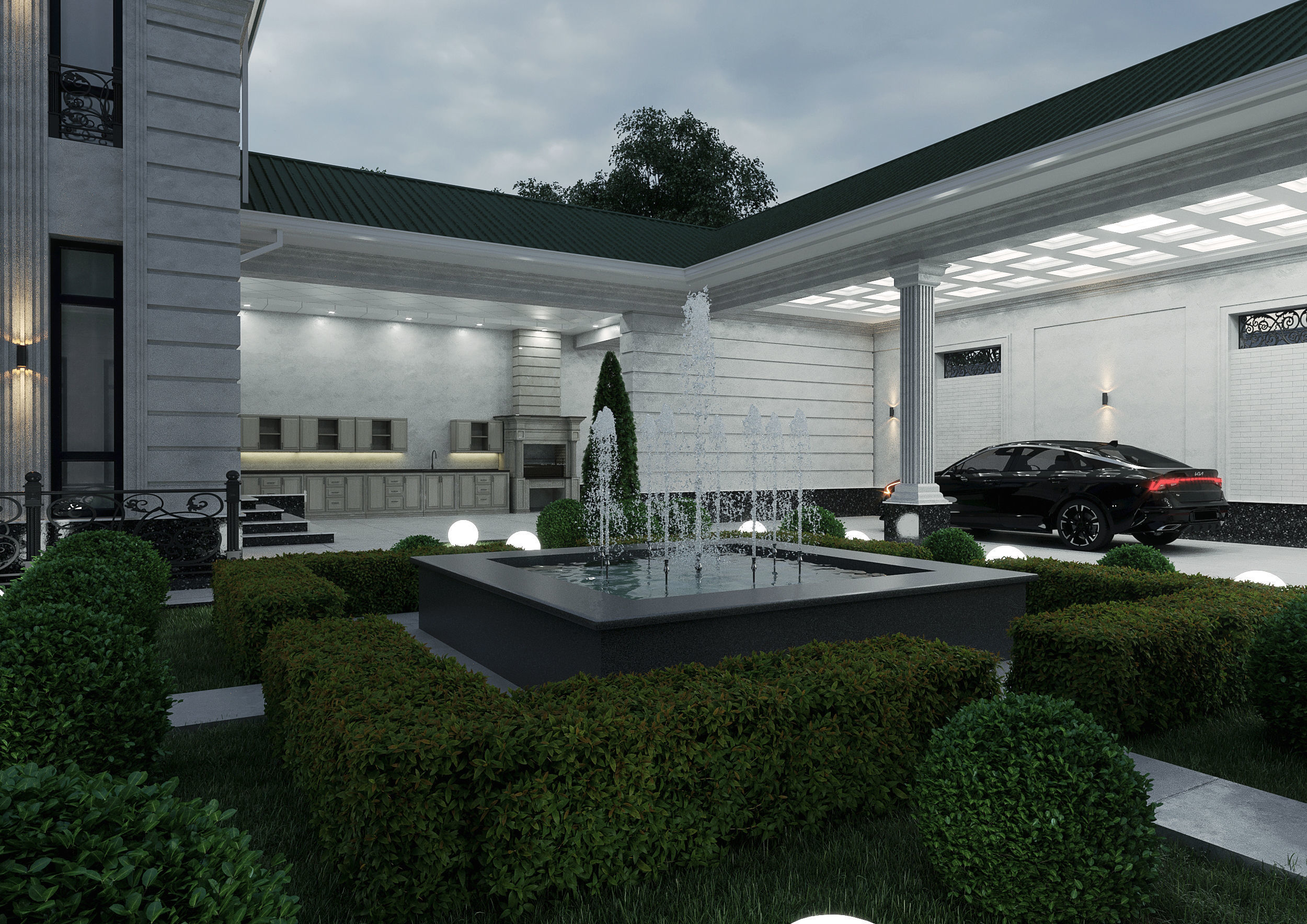 Two-story villa Facade design 3D model_5