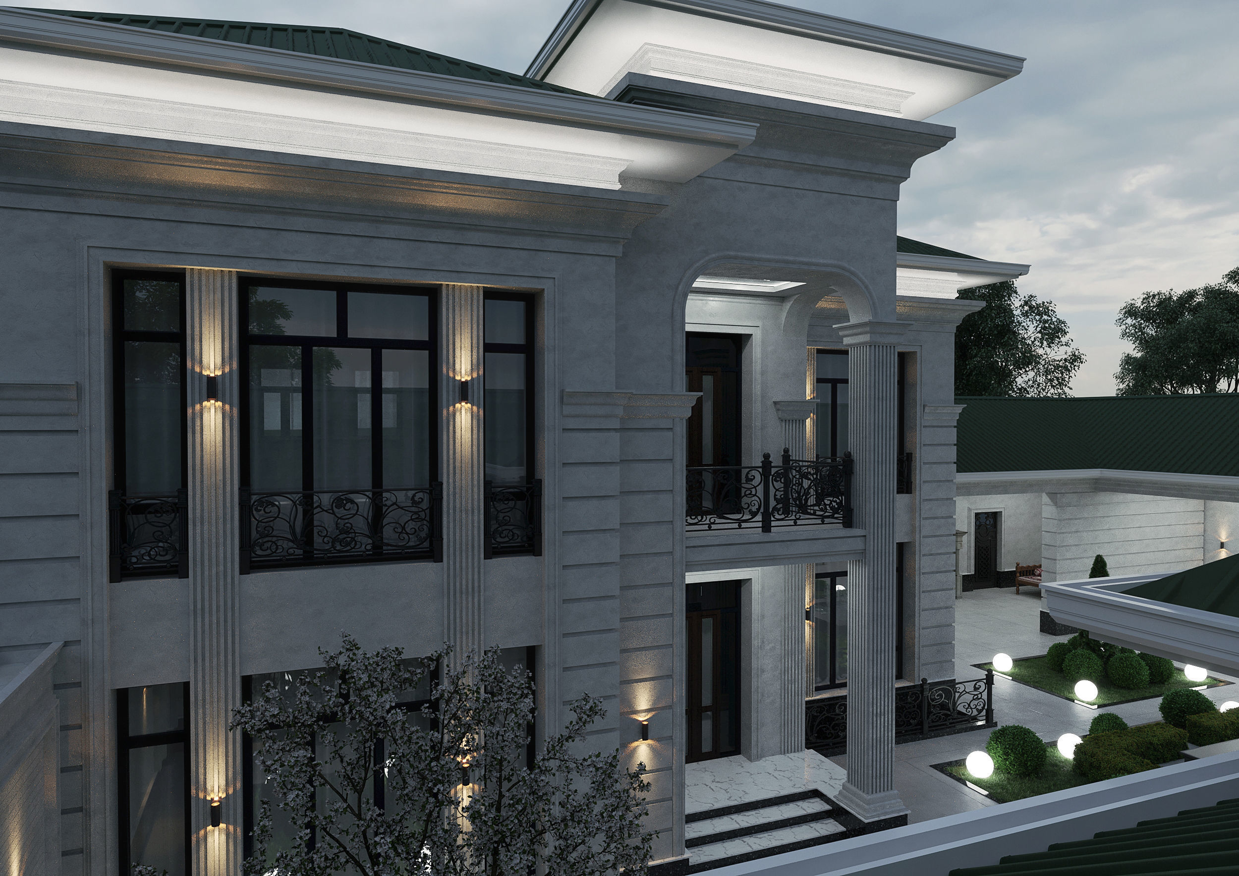 Two-story villa Facade design 3D model_7
