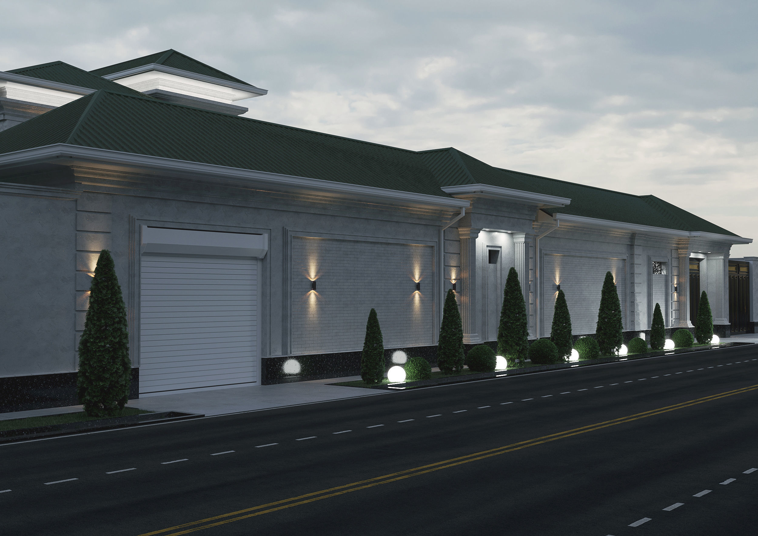 Two-story villa Facade design 3D model_14