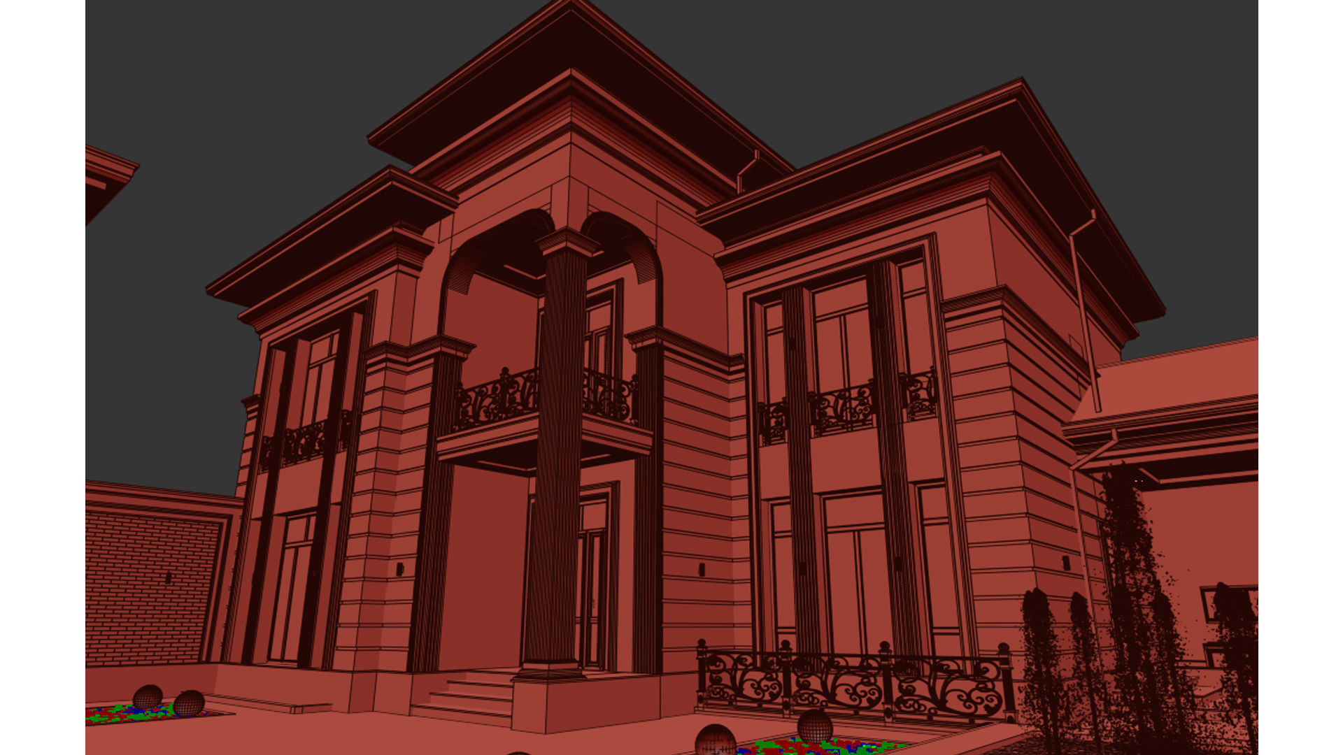 Two-story villa Facade design 3D model_15