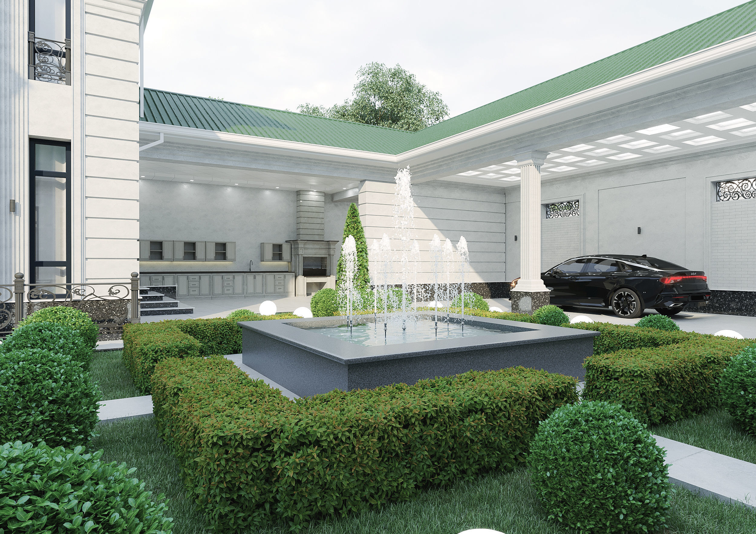 Two-story villa Facade design 3D model_4