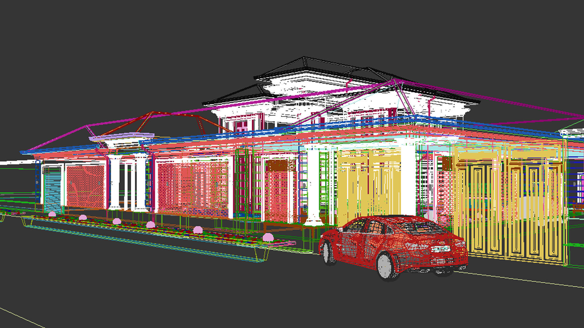 Two-story villa Facade design 3D model_27