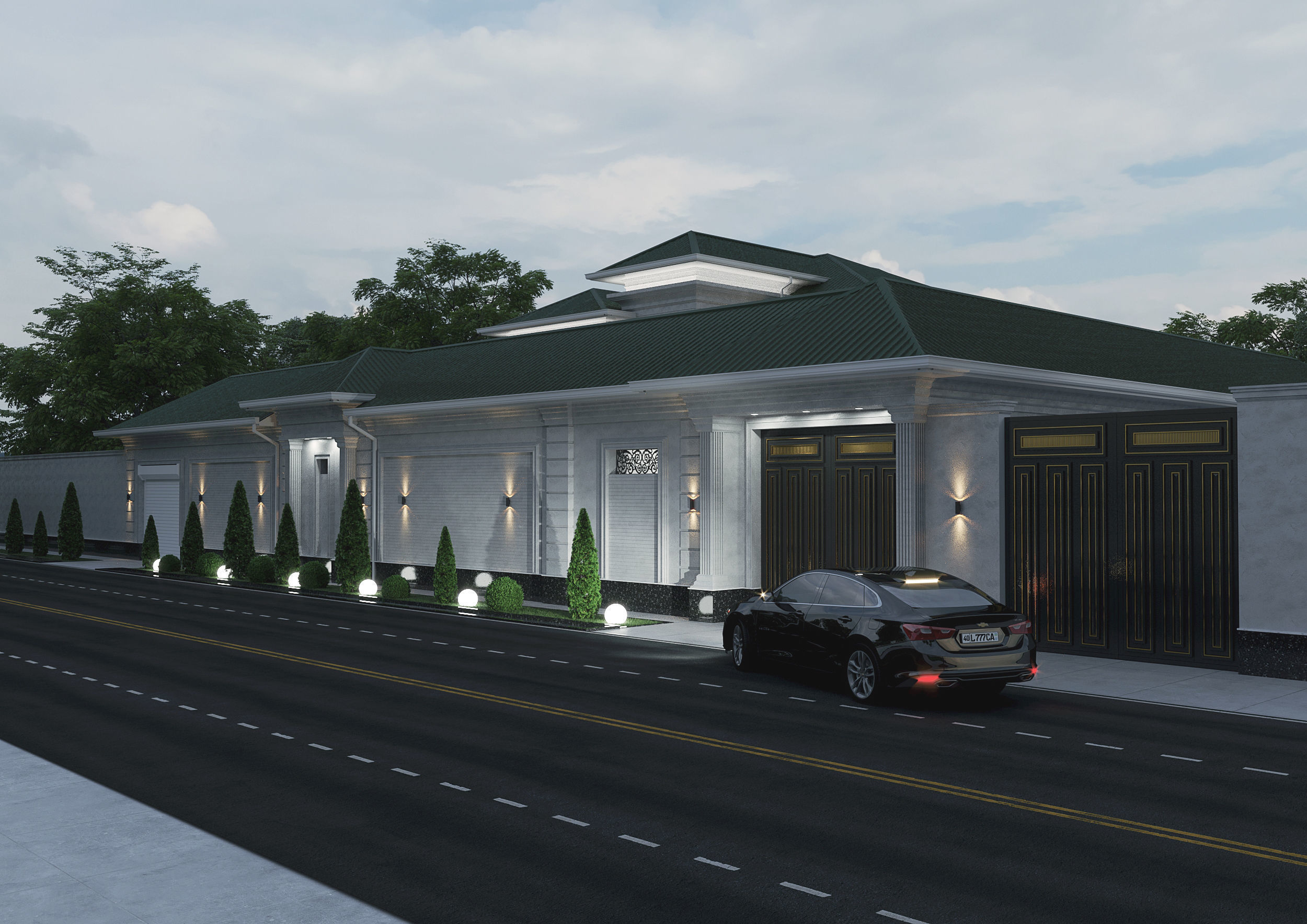 Two-story villa Facade design 3D model_12