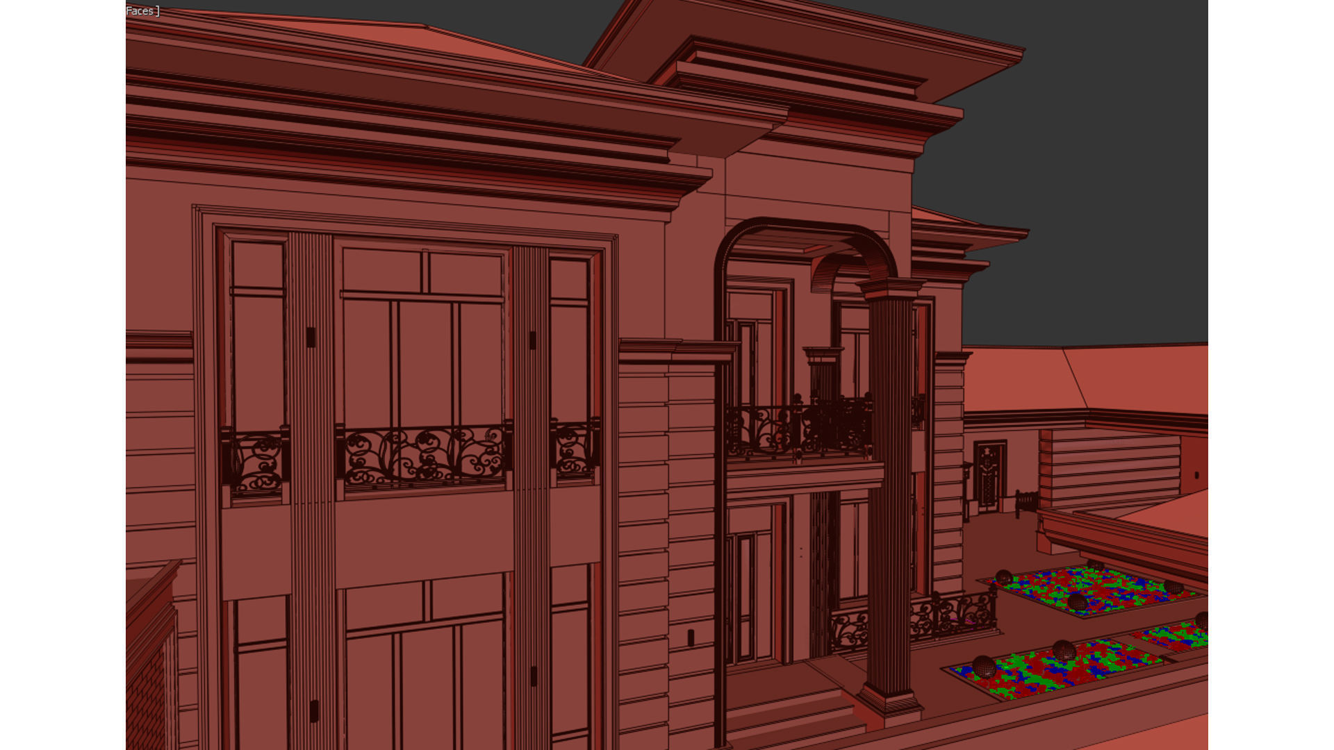 Two-story villa Facade design 3D model_18