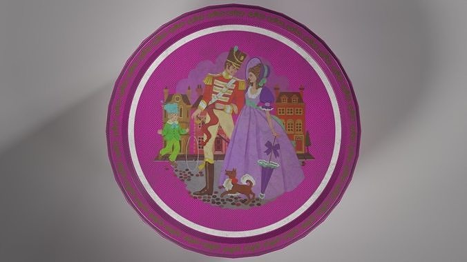 Old Quality Street Chocolate Sweet Tin Low-poly 3D model 4