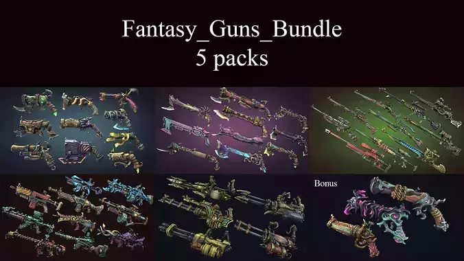 Fantasy guns bundle 3D Model Collection