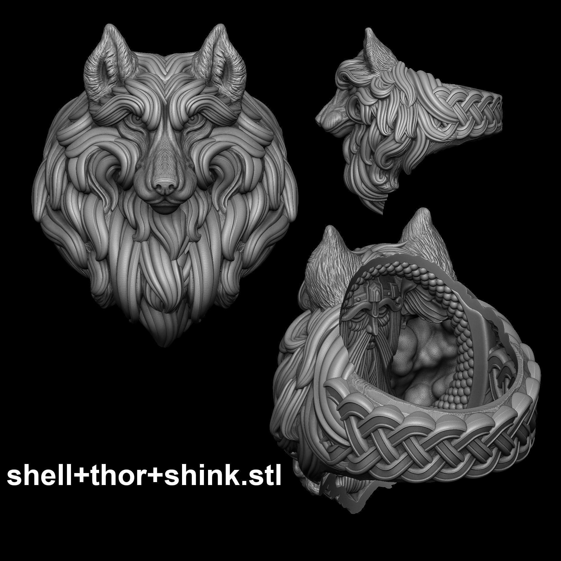 Fenrir Wolf Ring - STL 3D model for 3d printing 3D print model_7