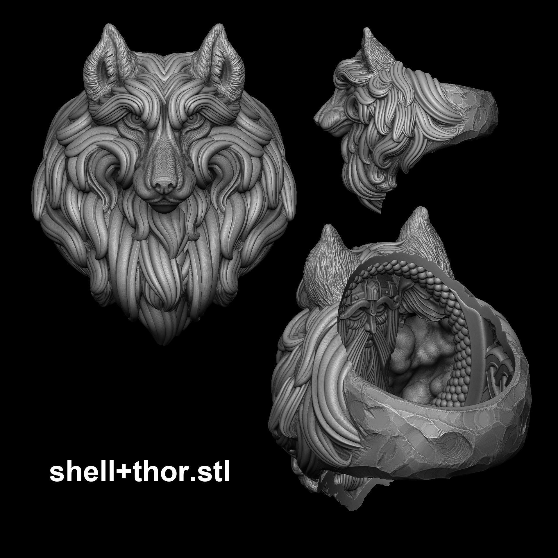Fenrir Wolf Ring - STL 3D model for 3d printing 3D print model_6