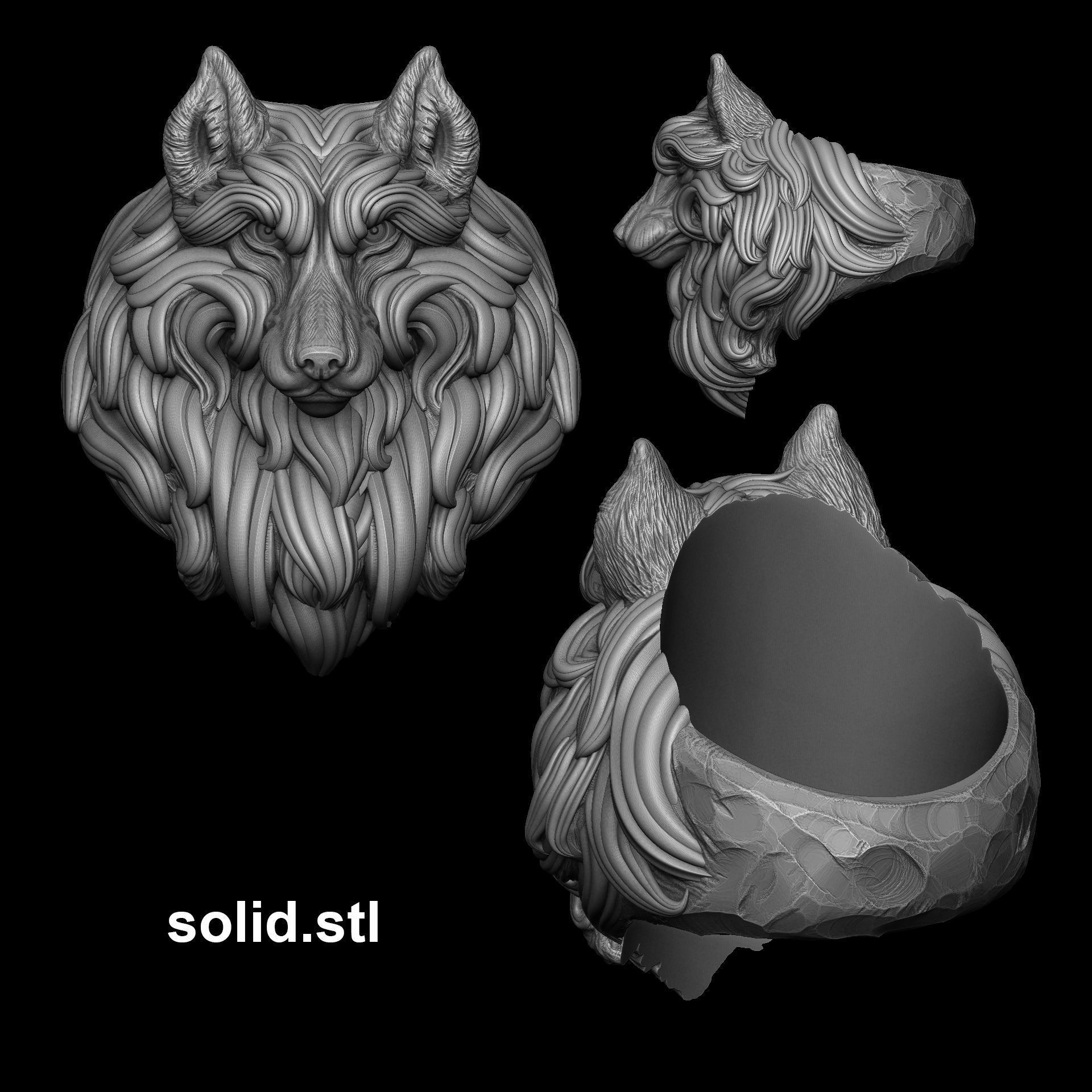 Fenrir Wolf Ring - STL 3D model for 3d printing 3D print model_8