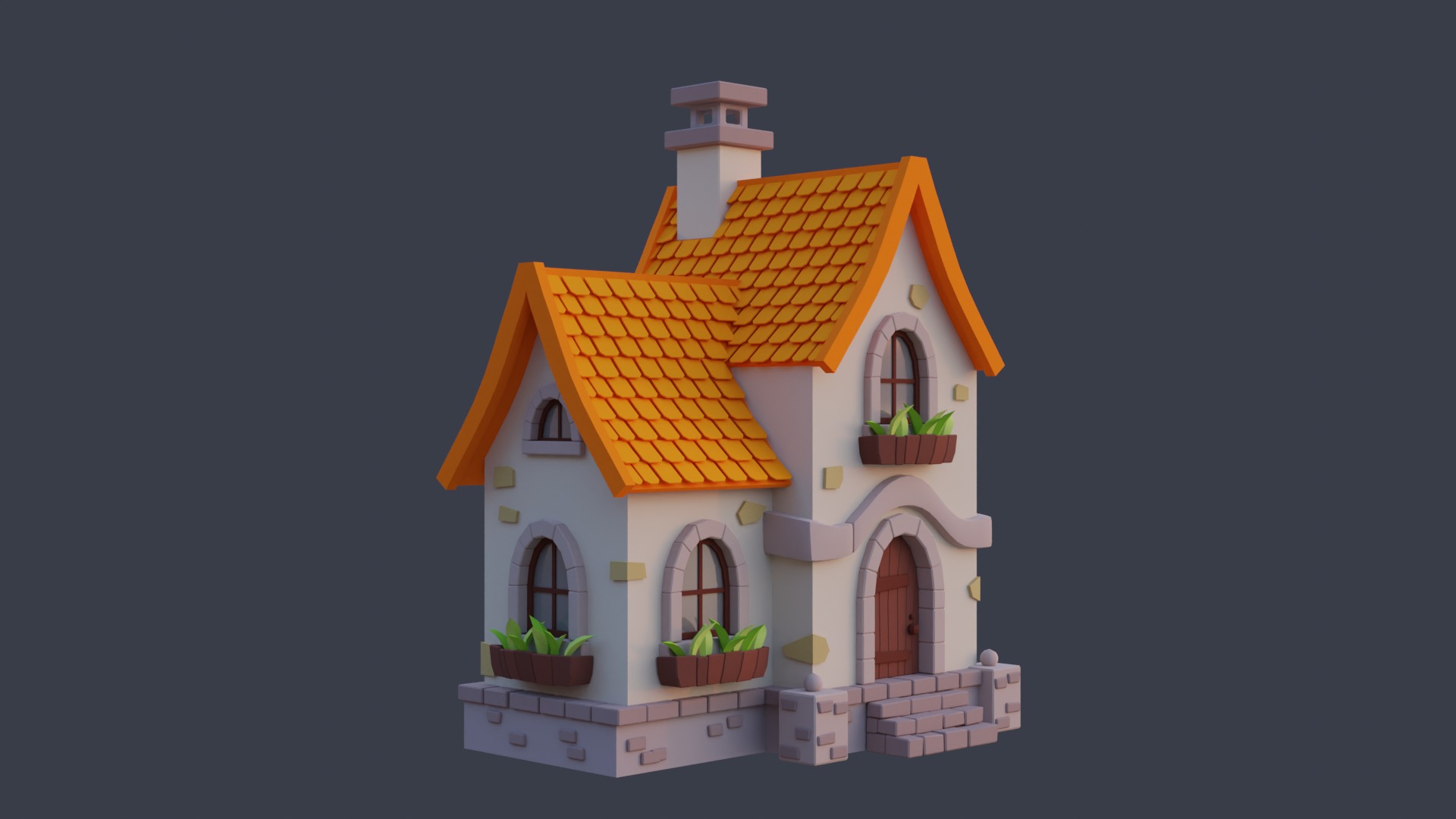 Cartoon House 10 Low-poly 3D model_1