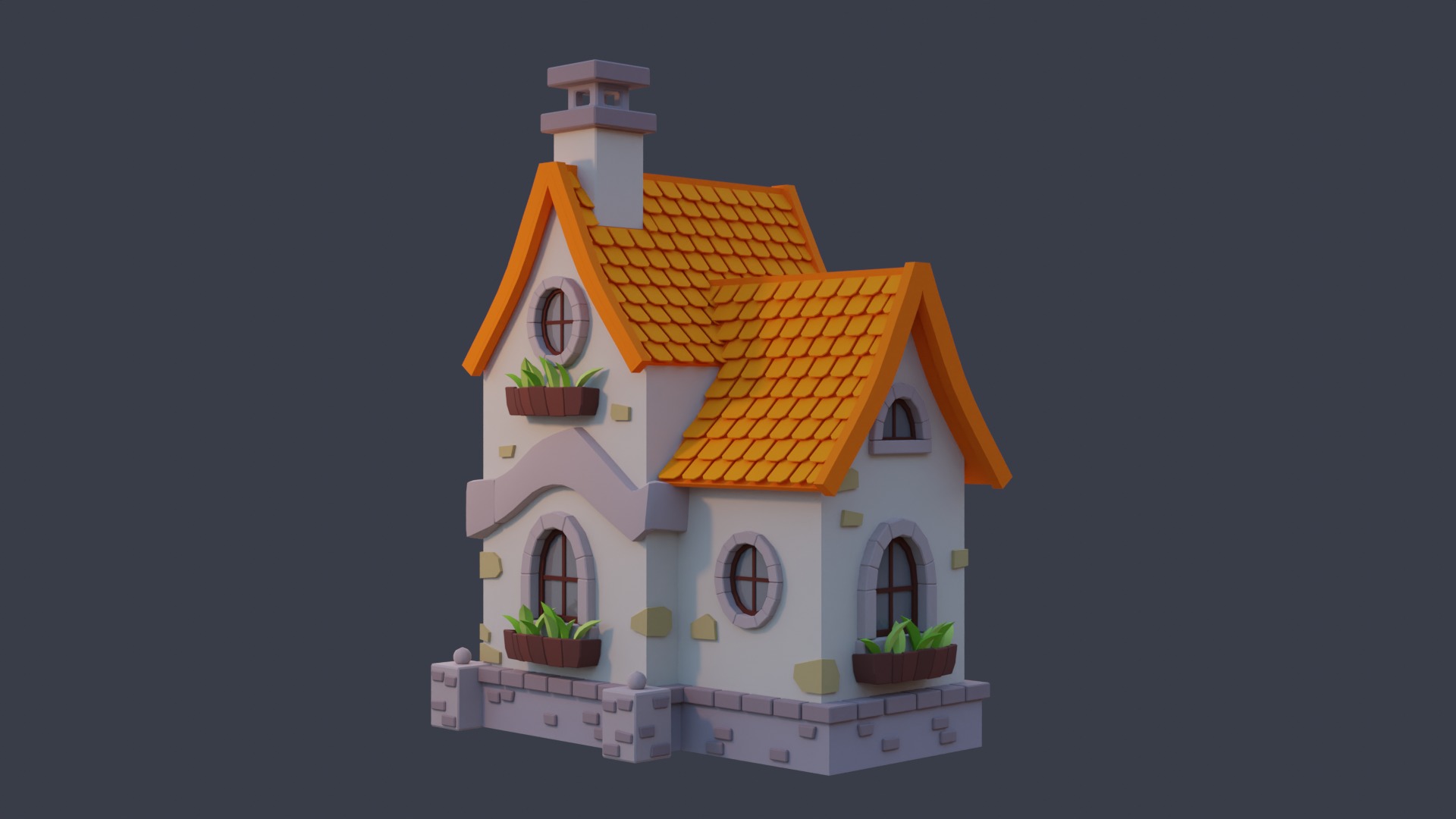 Cartoon House 10 Low-poly 3D model_4