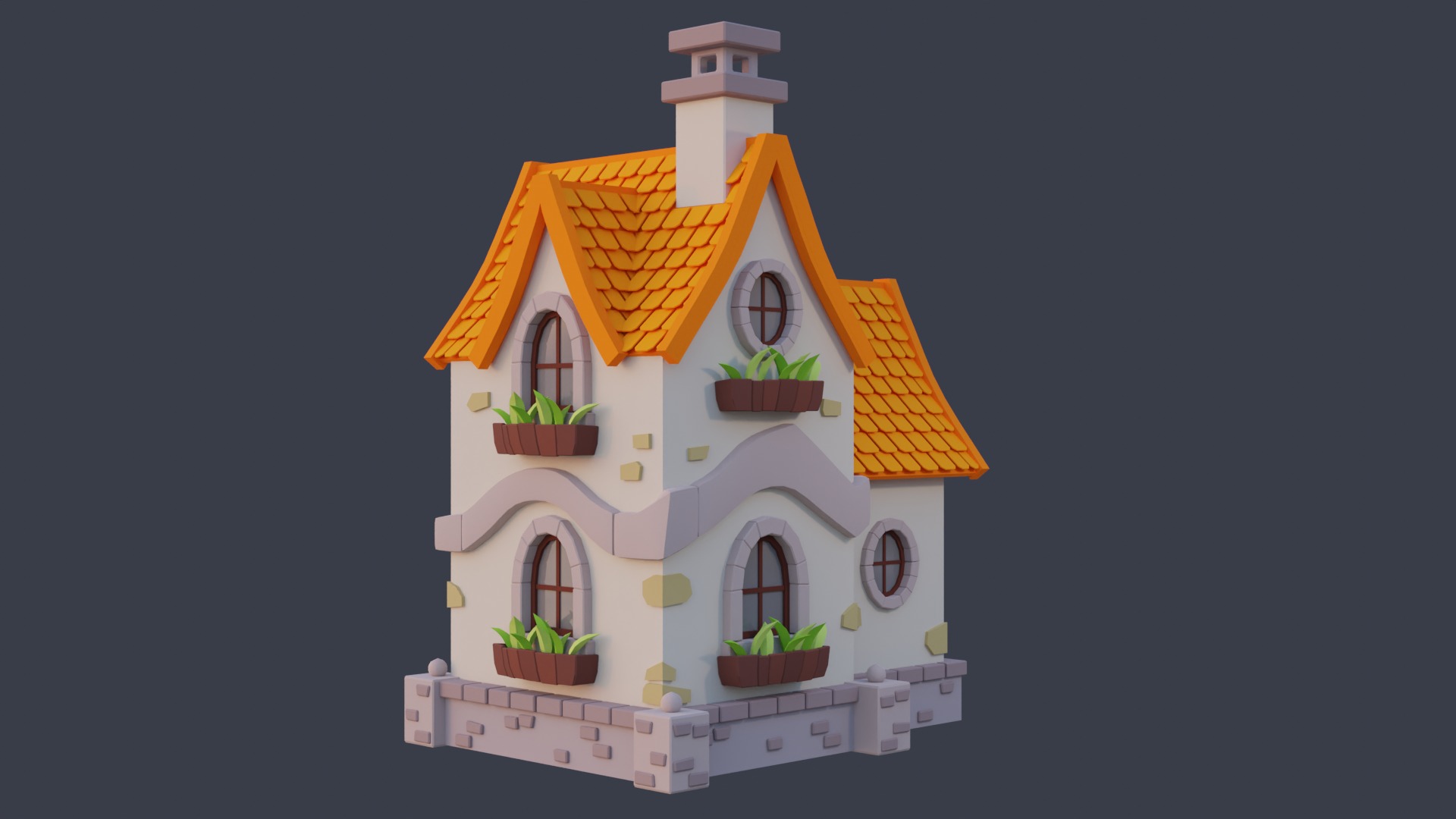 Cartoon House 10 Low-poly 3D model_2