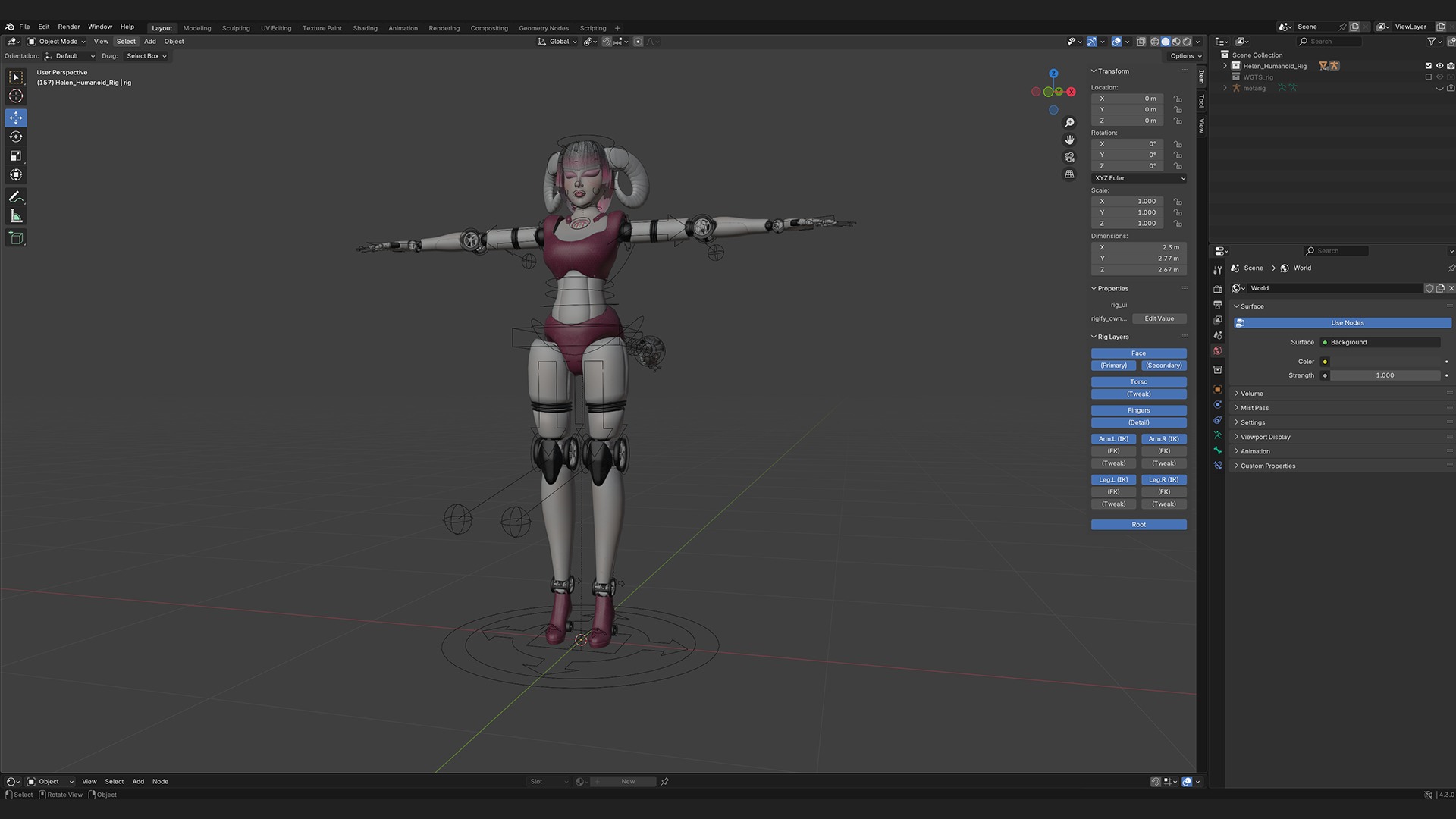 Robotic Character Hellen-Humanoid BLENDER RIGGED Low-poly 3D model_3