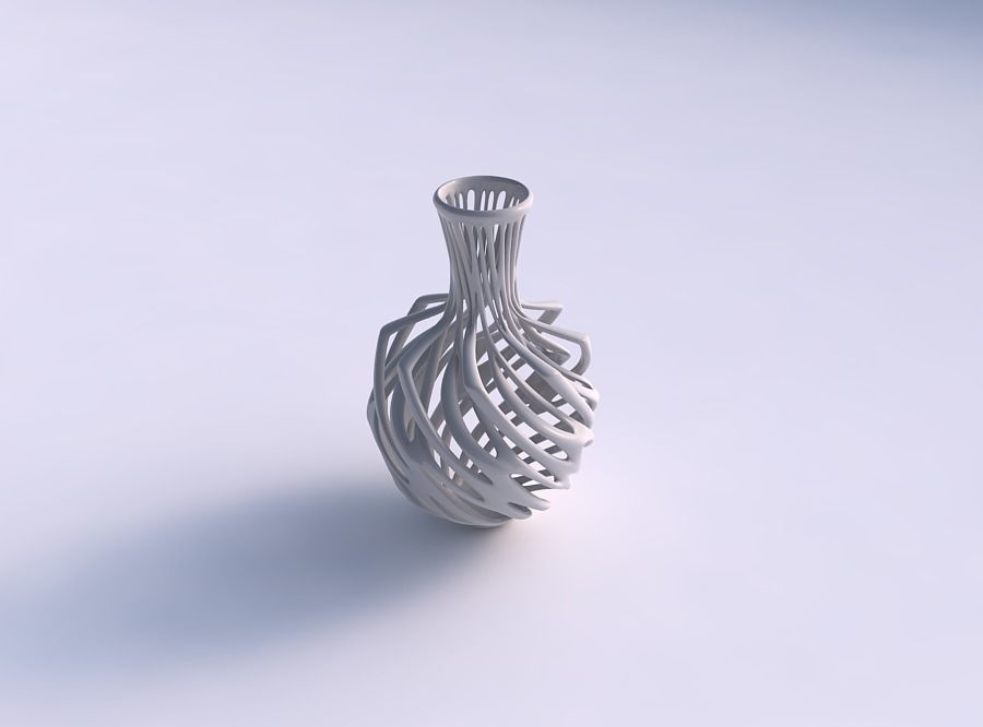 Vase sharply squeezed neck with two layered branches wide middle 3D print model_0