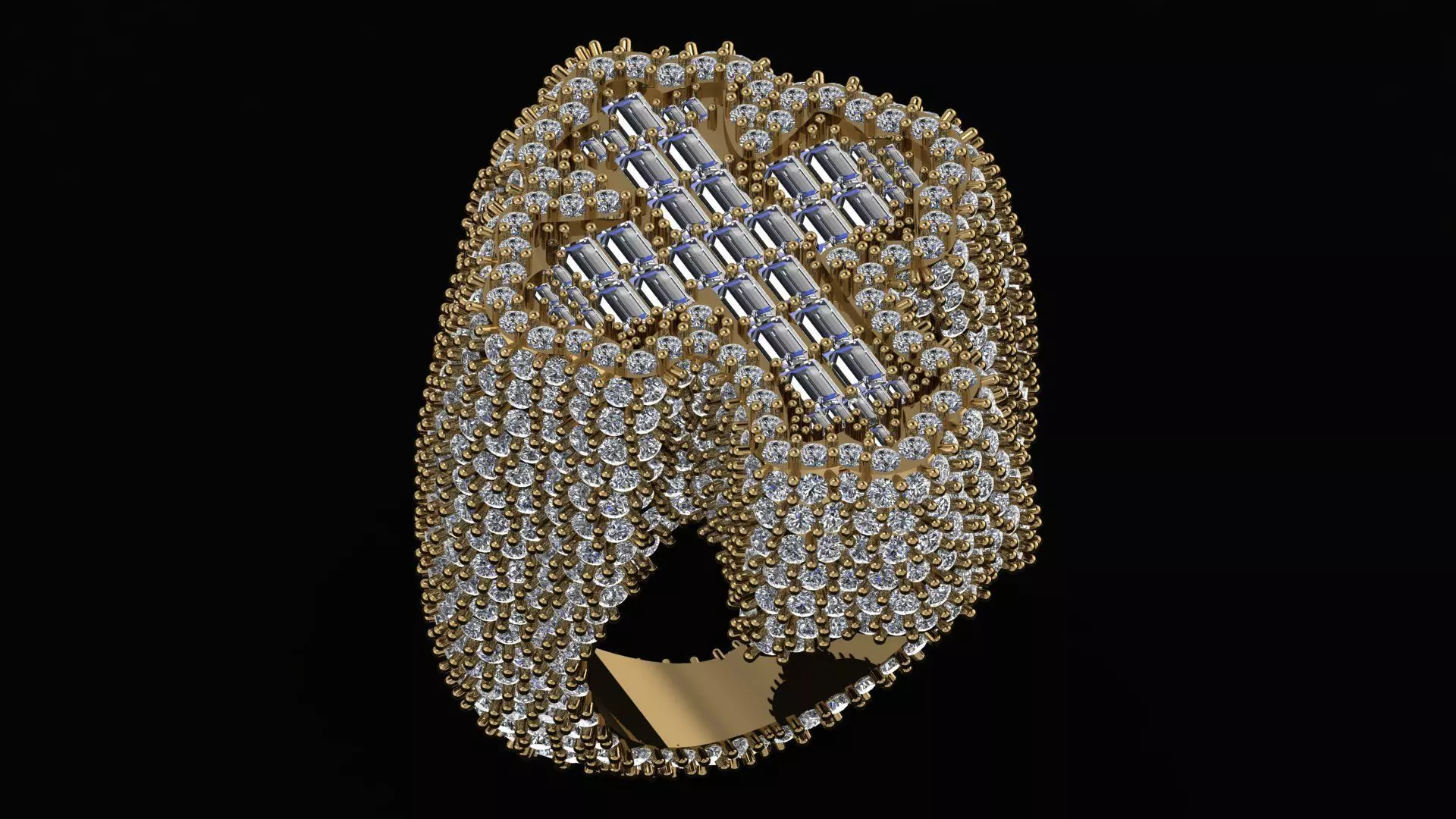 Cross Ring with Baguette and Diamond 3DM file 3D print model_0