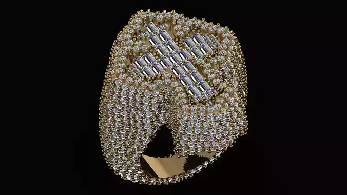 Cross Ring with Baguette and Diamond 3DM file