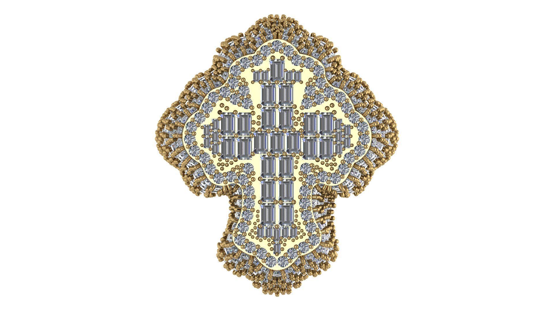 Cross Ring with Baguette and Diamond 3DM file 3D print model_6