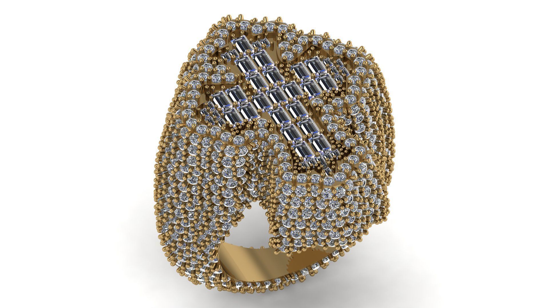 Cross Ring with Baguette and Diamond 3DM file 3D print model_7