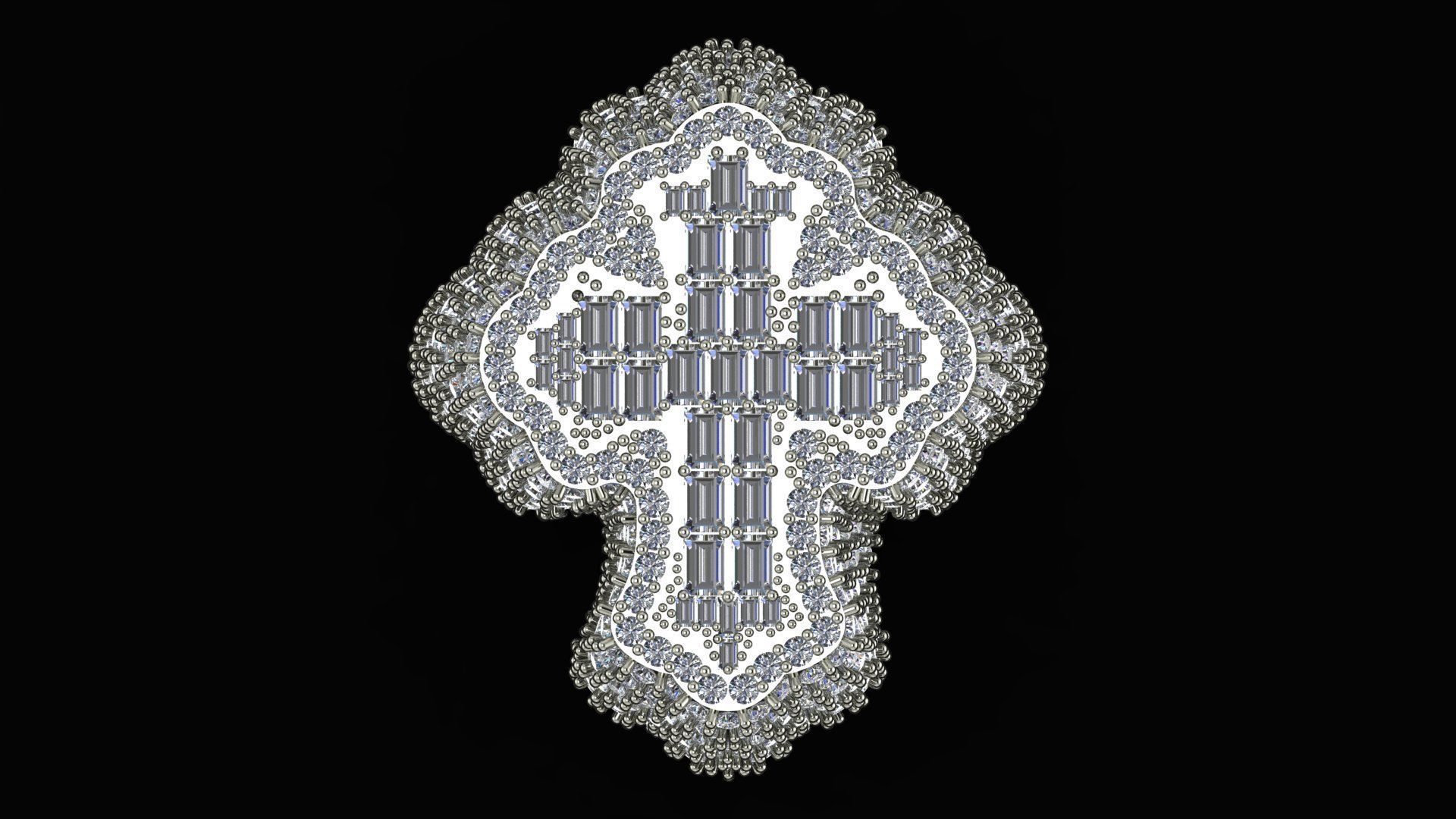 Cross Ring with Baguette and Diamond 3DM file 3D print model_1