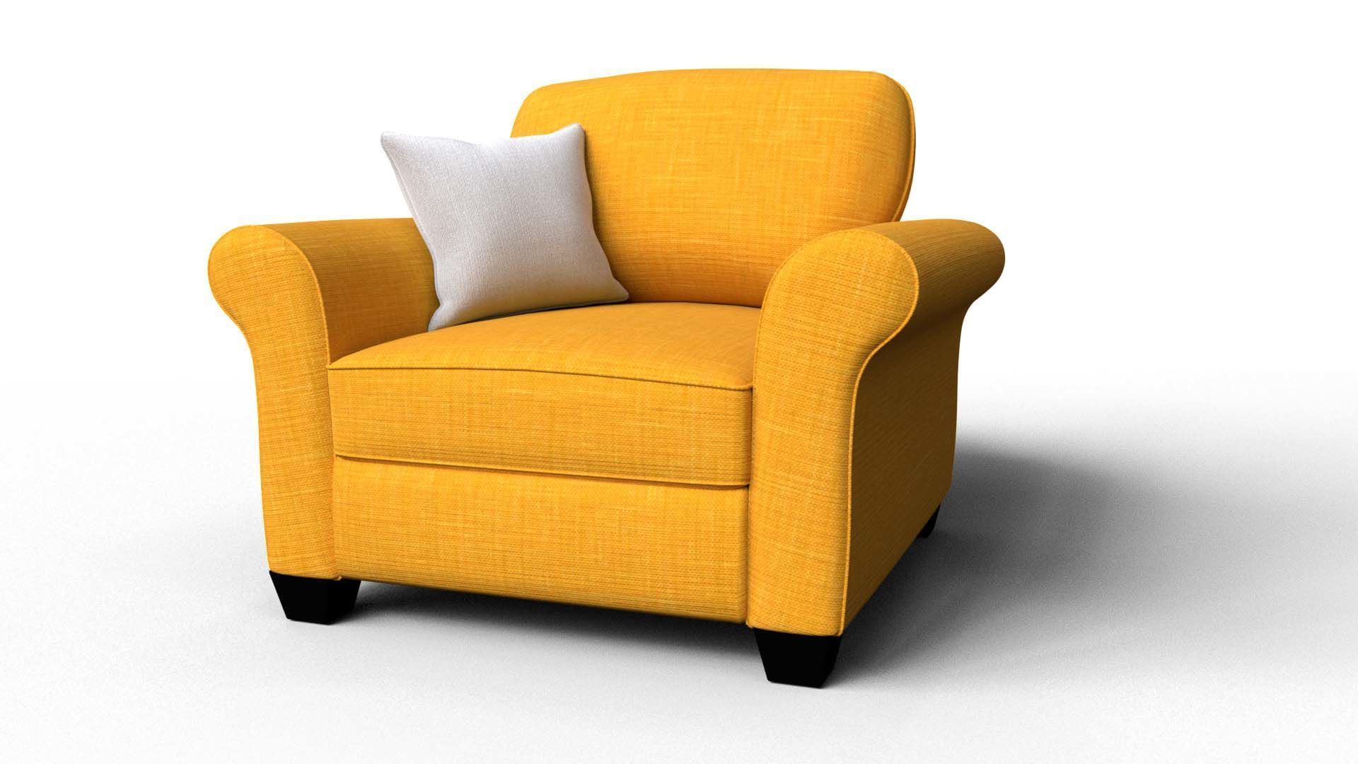 Yellow Fabric Sofa 1 Seater 3D model_6