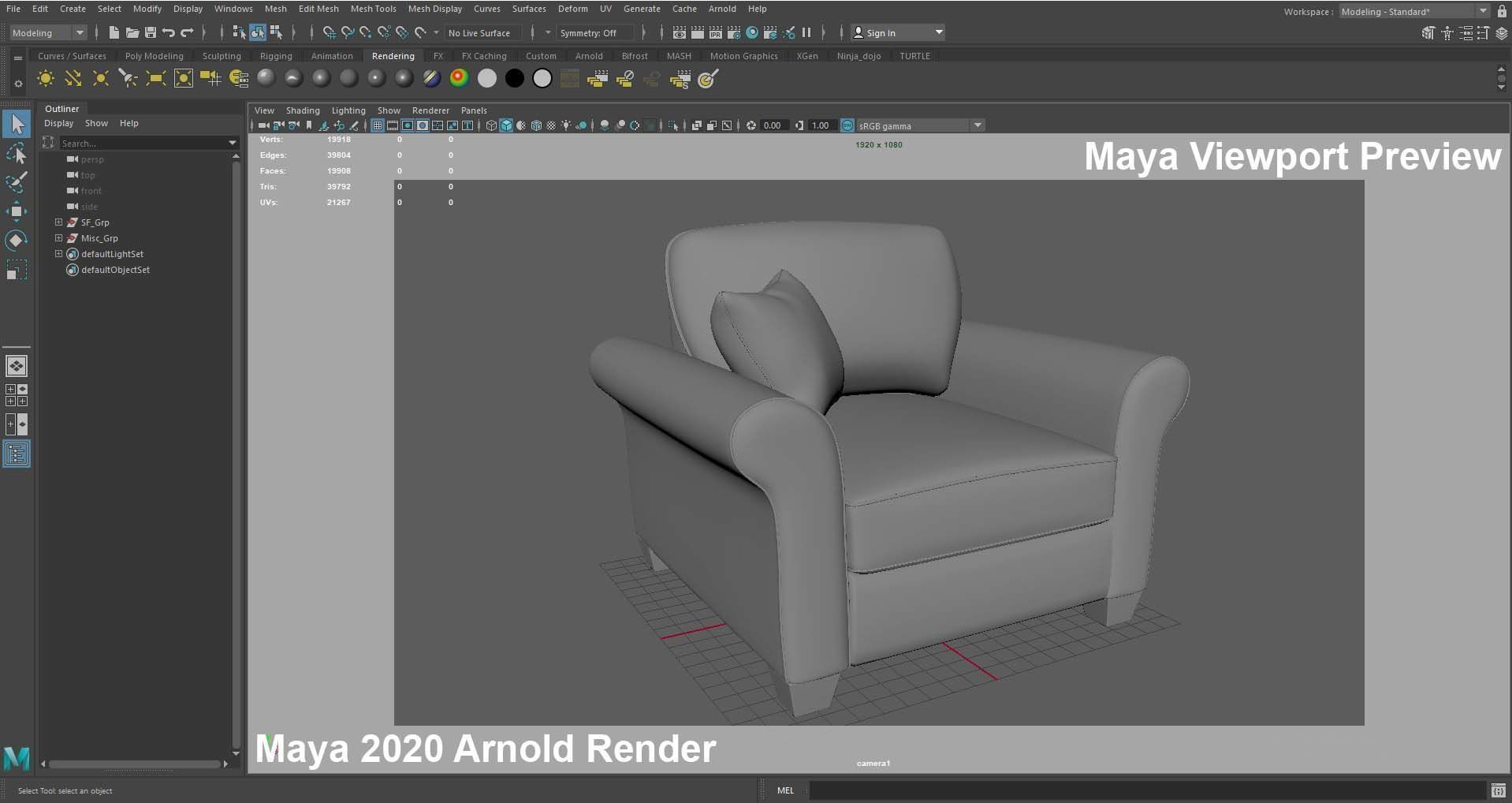 Yellow Fabric Sofa 1 Seater 3D model_25