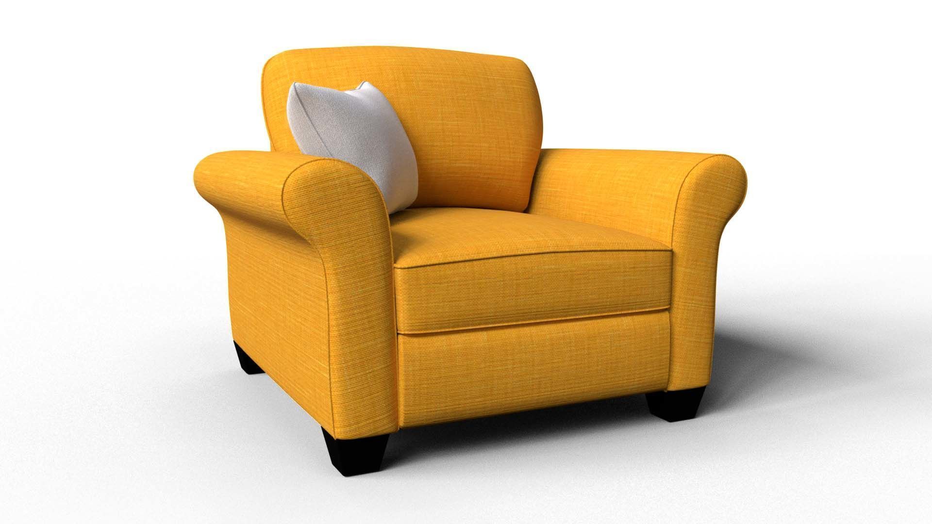 Yellow Fabric Sofa 1 Seater 3D model_7