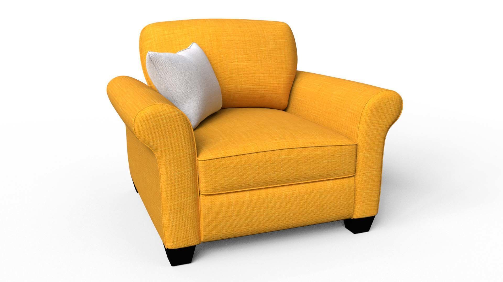 Yellow Fabric Sofa 1 Seater 3D model_4
