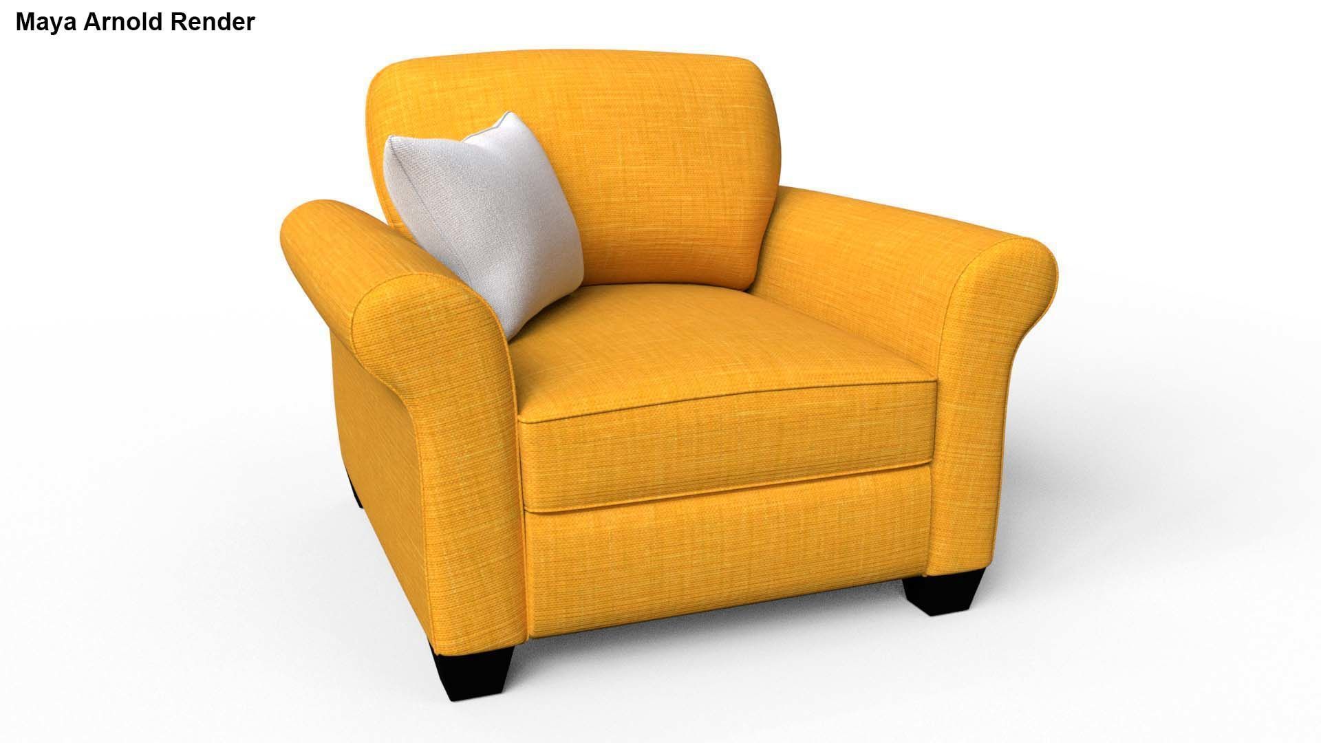 Yellow Fabric Sofa 1 Seater 3D model_27