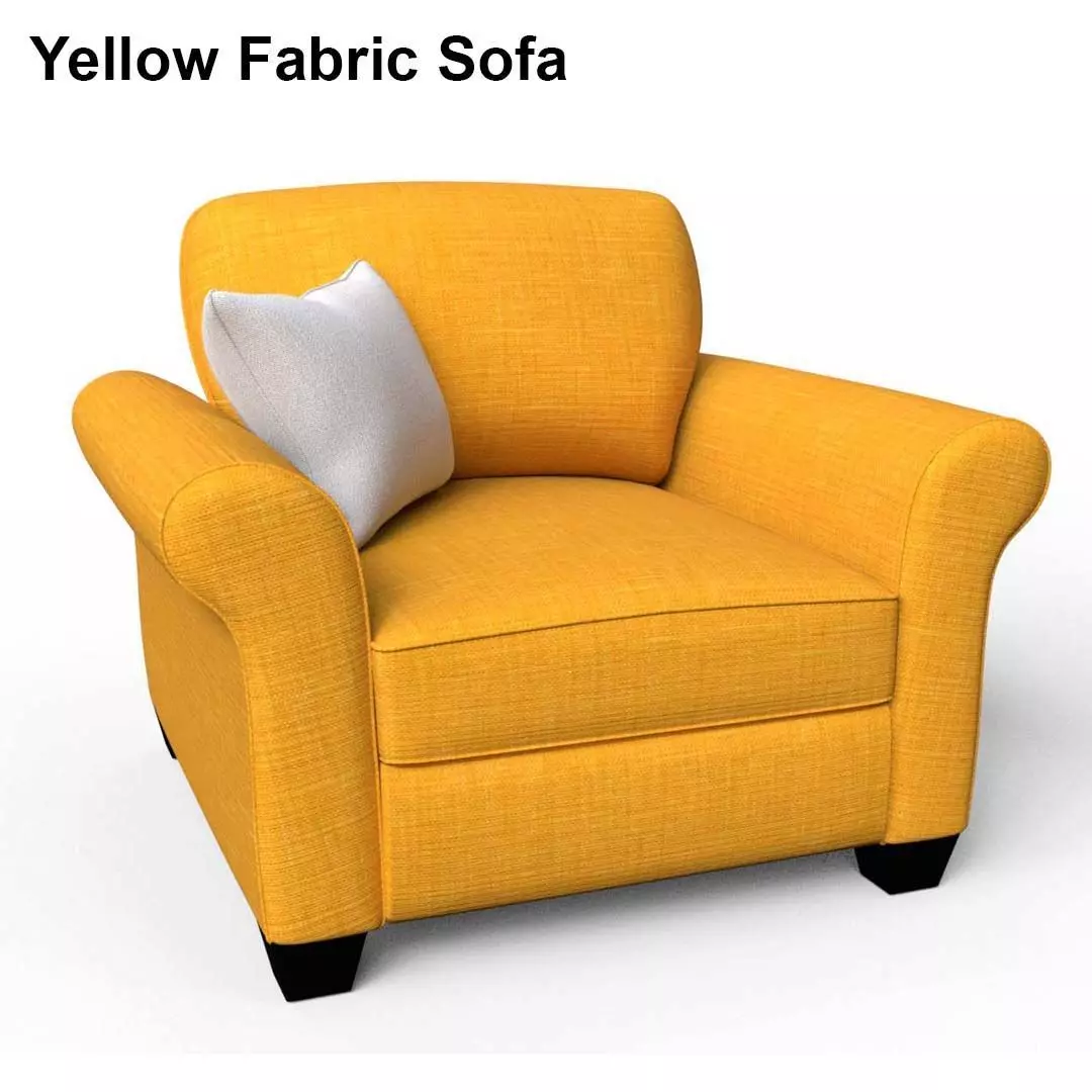 Yellow Fabric Sofa 1 Seater 3D model_0