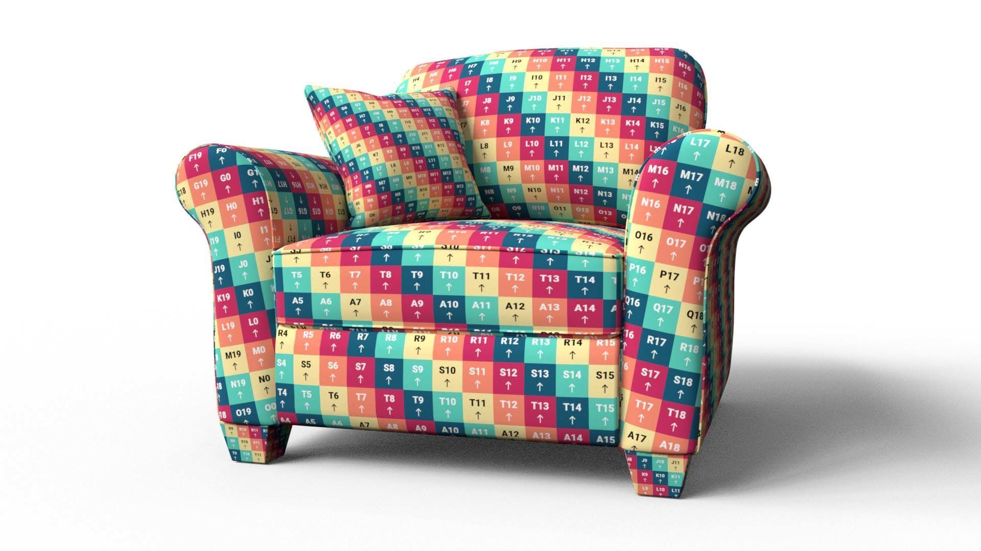 Yellow Fabric Sofa 1 Seater 3D model_3