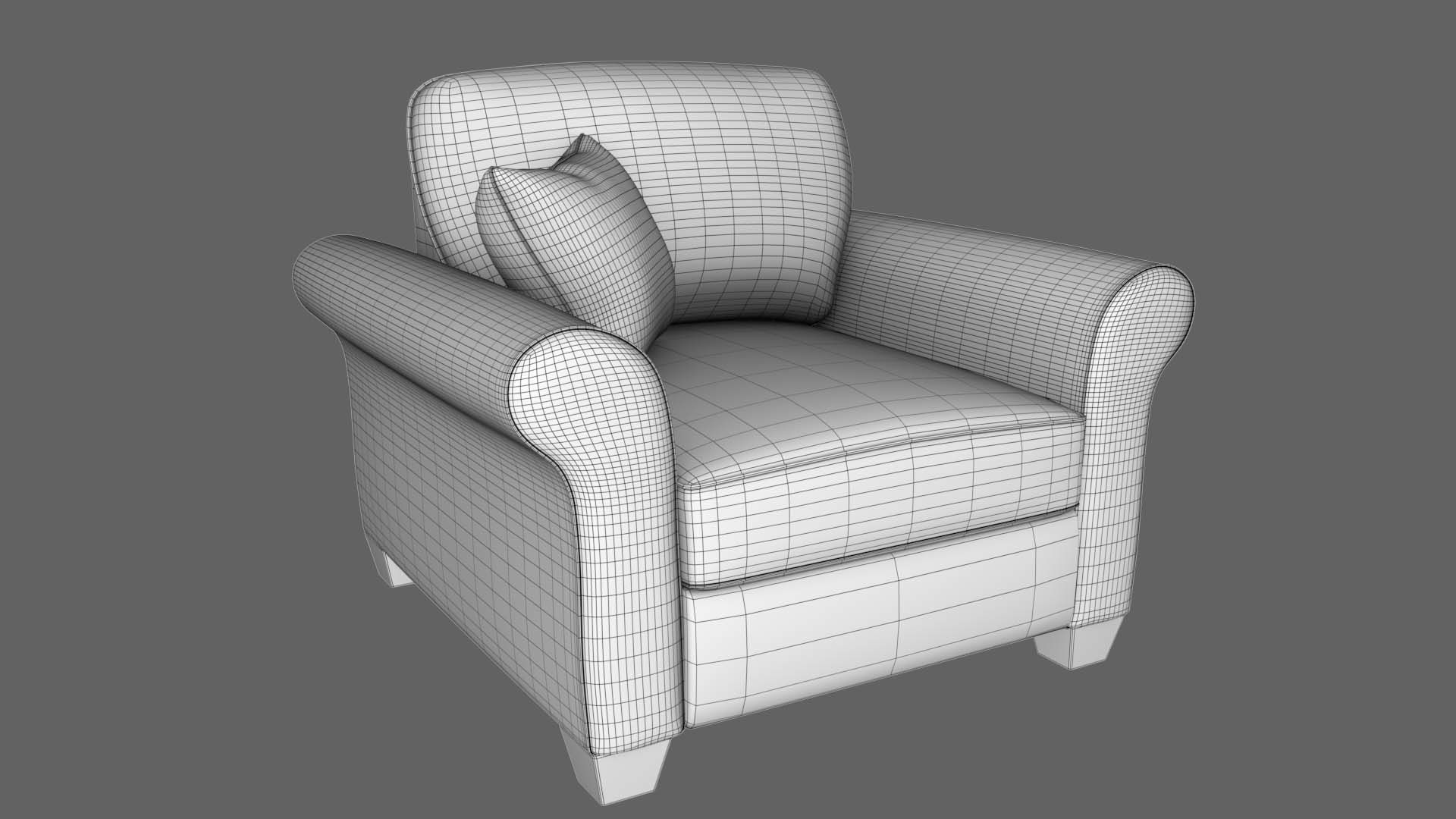 Yellow Fabric Sofa 1 Seater 3D model_14