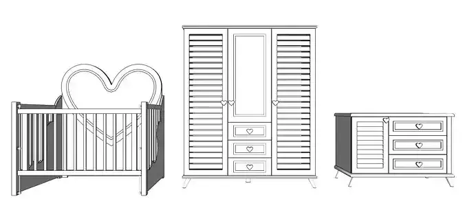 children room set with shutters 3D print model