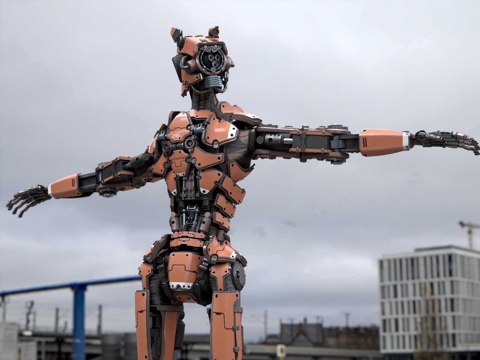 Rigged sci-fi robot character Low-poly 3D model_7