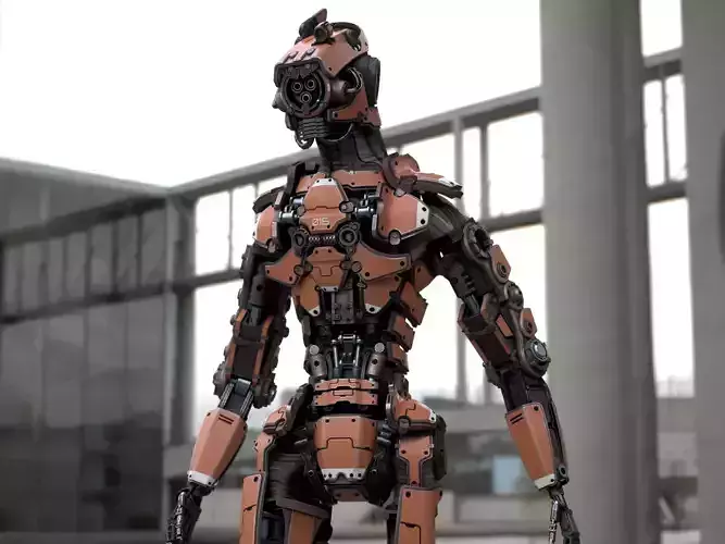 Rigged sci-fi robot character Low-poly 3D model
