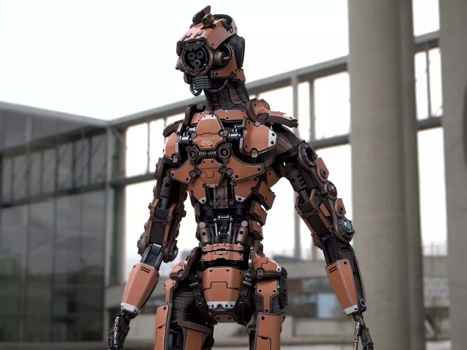 Rigged sci-fi robot character Low-poly 3D model_0