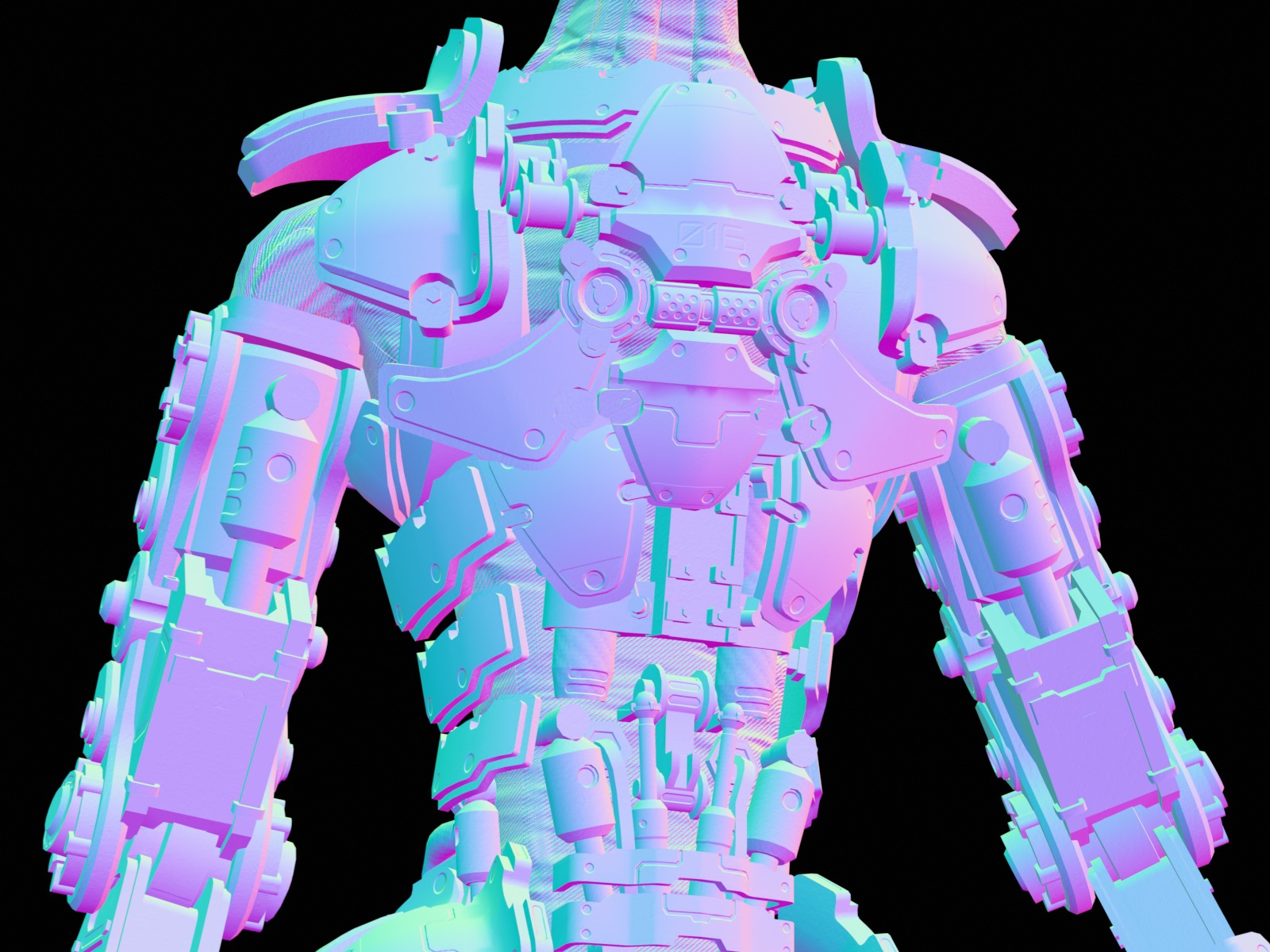 Rigged sci-fi robot character Low-poly 3D model_53