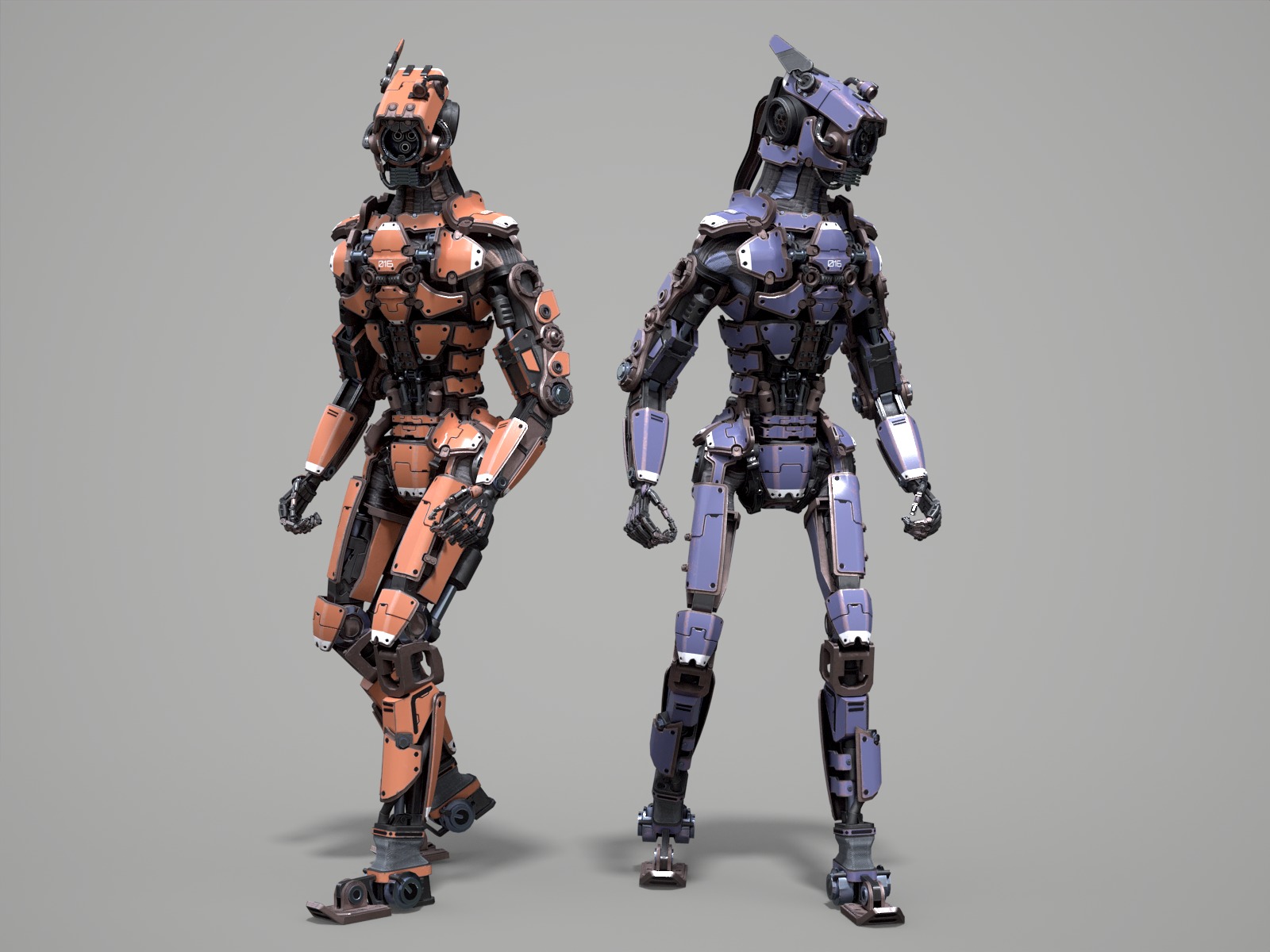 Rigged sci-fi robot character Low-poly 3D model_3