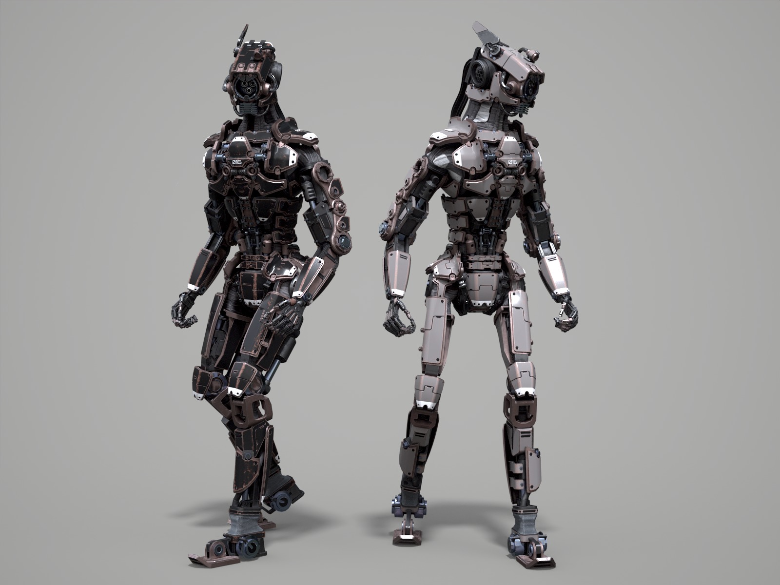 Rigged sci-fi robot character Low-poly 3D model_4
