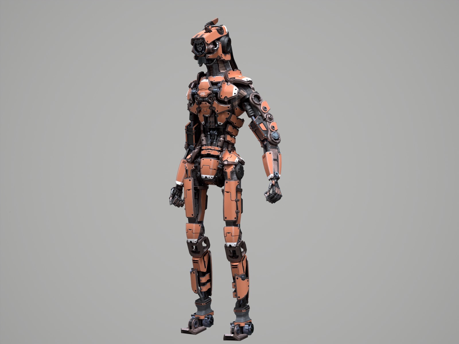 Rigged sci-fi robot character Low-poly 3D model_18