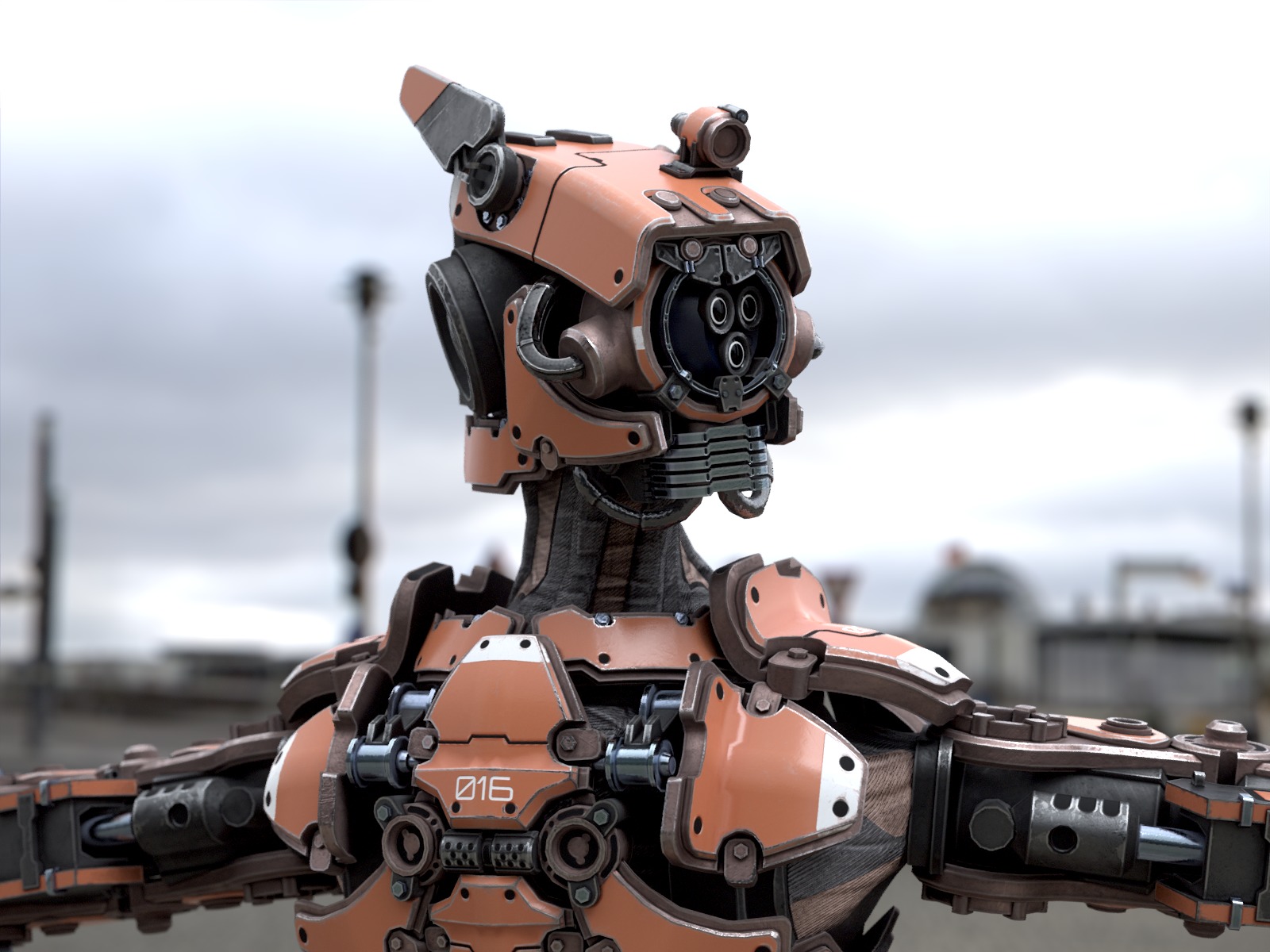 Rigged sci-fi robot character Low-poly 3D model_9