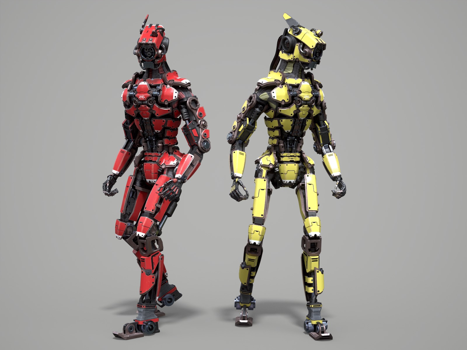 Rigged sci-fi robot character Low-poly 3D model_5