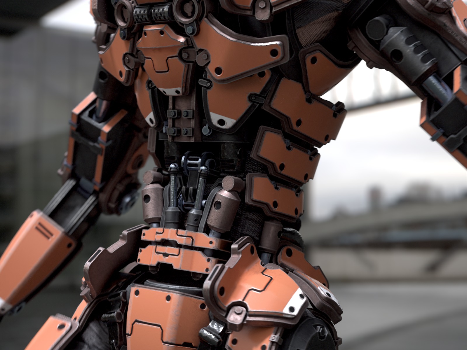 Rigged sci-fi robot character Low-poly 3D model_16