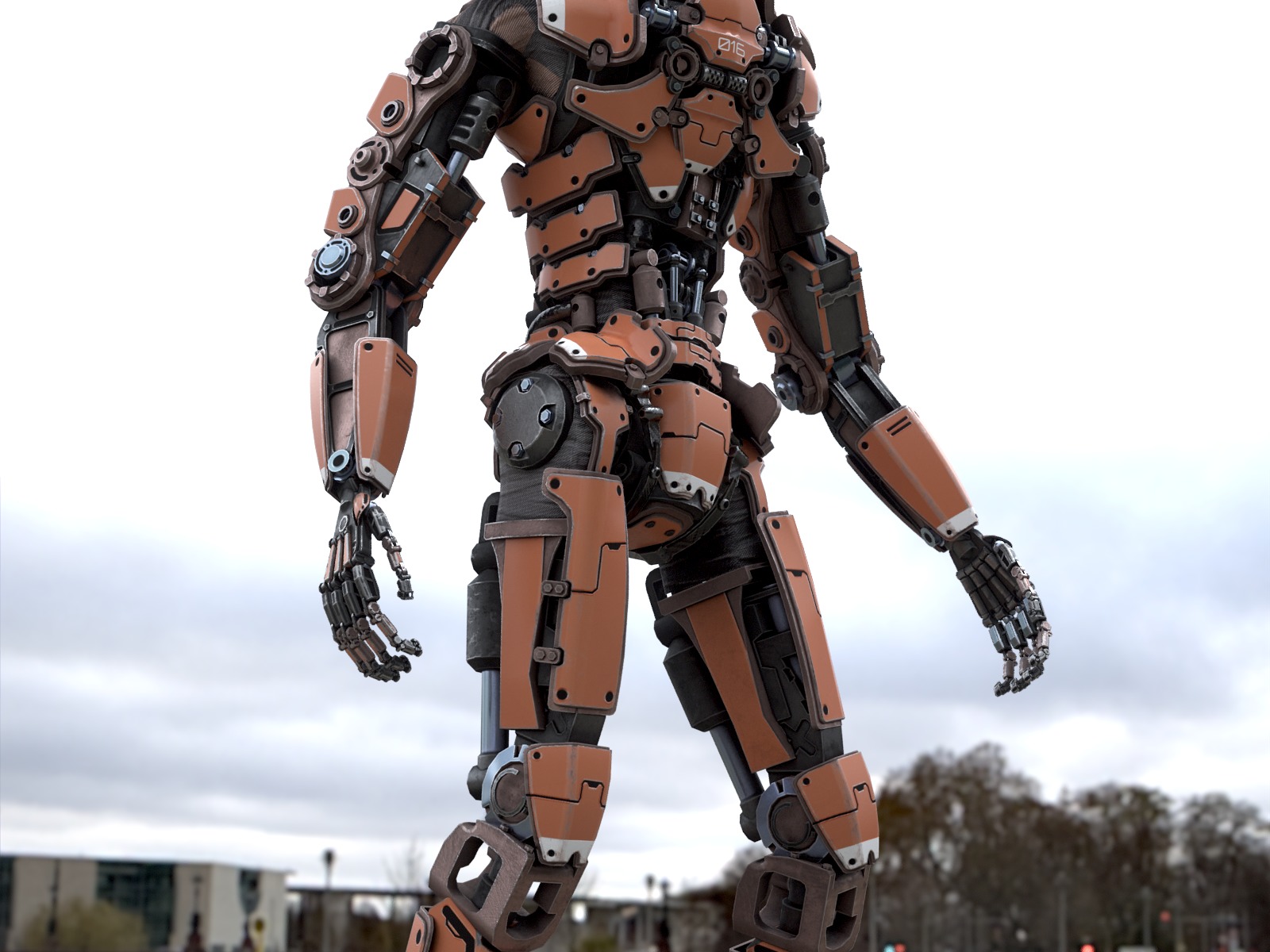 Rigged sci-fi robot character Low-poly 3D model_11