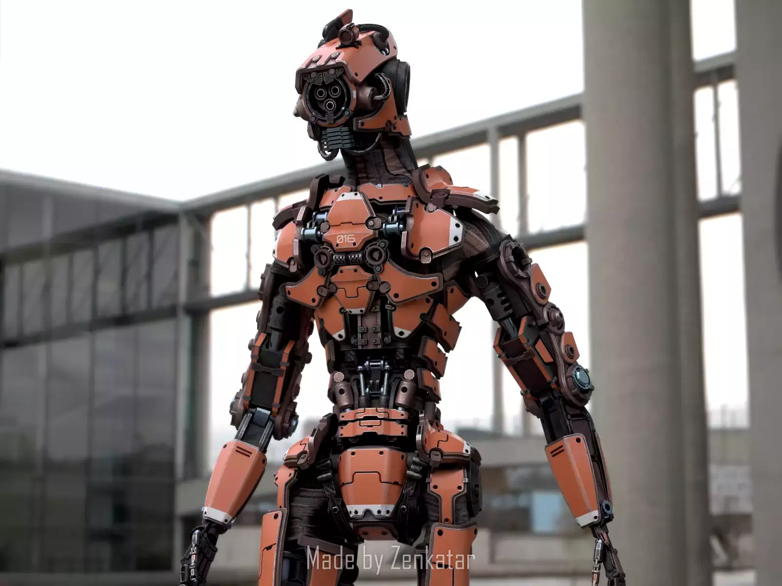 Rigged sci-fi robot character Low-poly 3D model