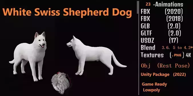 White Swiss Shepherd Dog Low-poly 3D model